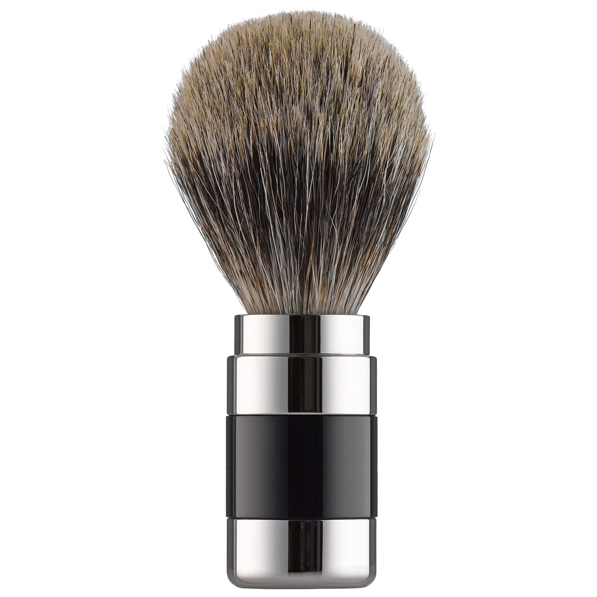 104RGL21 PILS: shaving brush grey badger 21mm, Plexiglass black / stainless steel polished                                