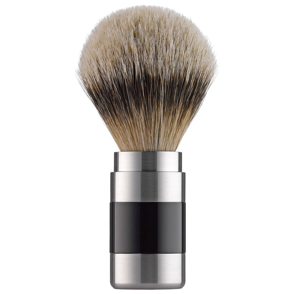 104RWE21 PILS: Shaving brush badger silvertip 21mm, Plexiglass black / stainless steel matted                                