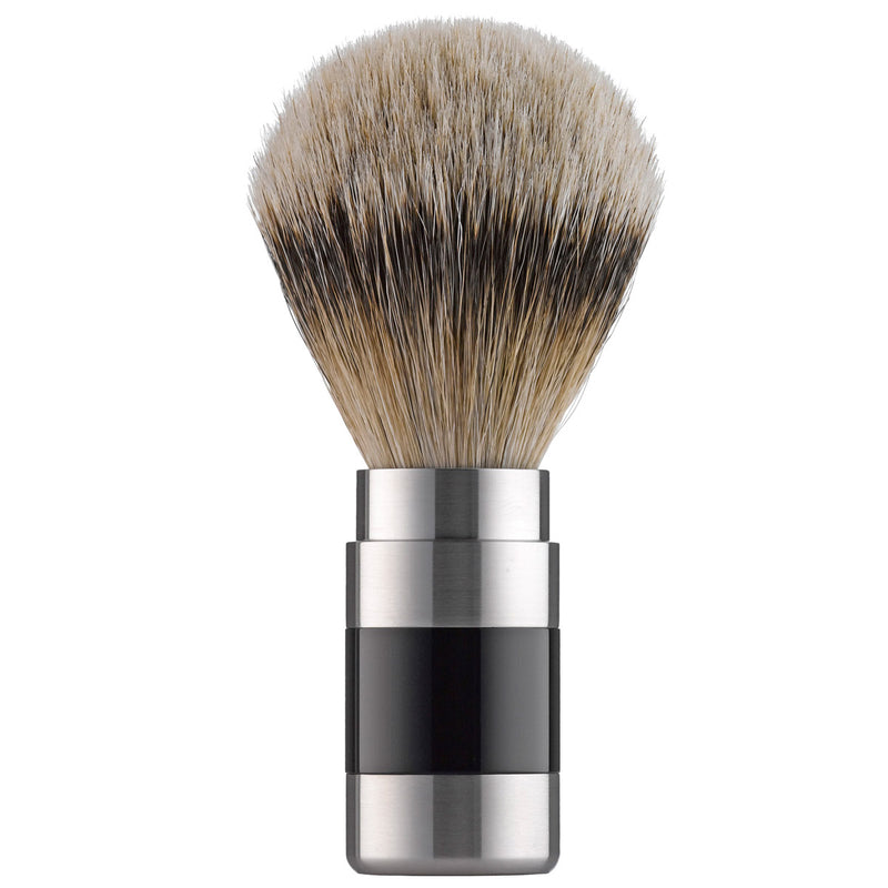 104RWE23 PILS: Shaving brush badger silvertip 23mm, Plexiglass black / stainless steel matted                                