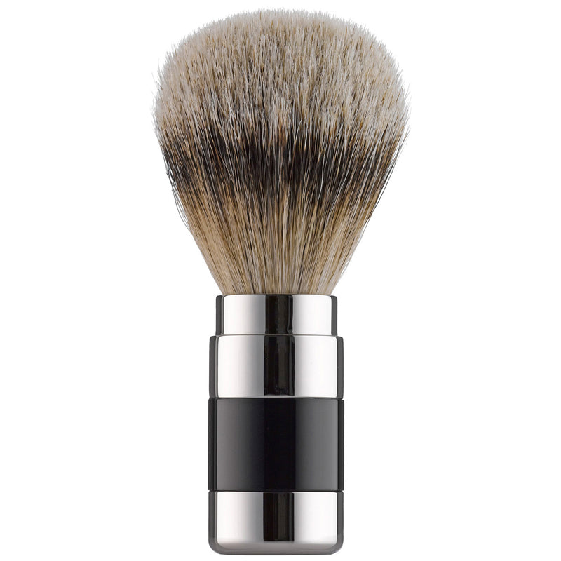 104RWL23 PILS: Shaving brush badger silvertip 23mm, Plexiglass black / stainless steel polished                                
