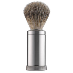 504 PILS: Small shaving brush in stainless steel tube, grey badger
